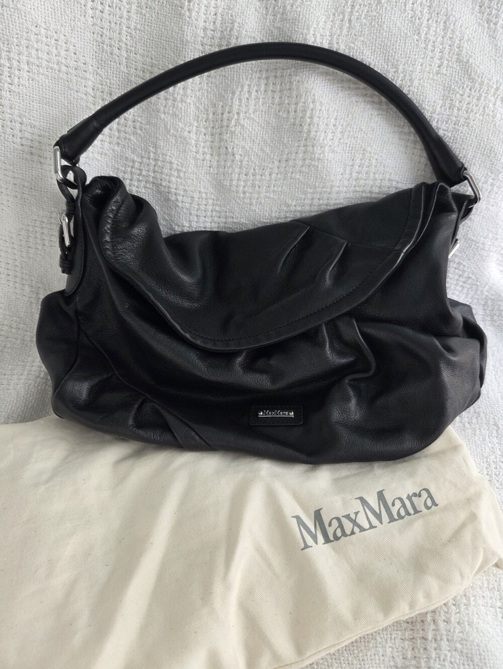 EUC MaxMara Black Leather "Genesio" Hobo Tote Bag